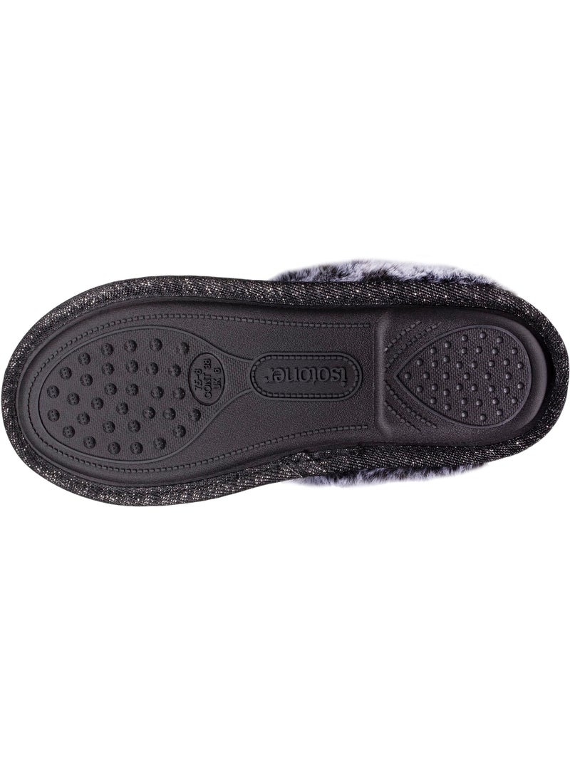 Chaussons mules ultra confortables, bordure en fausse femme isotoner Gris chiné - Kiabi