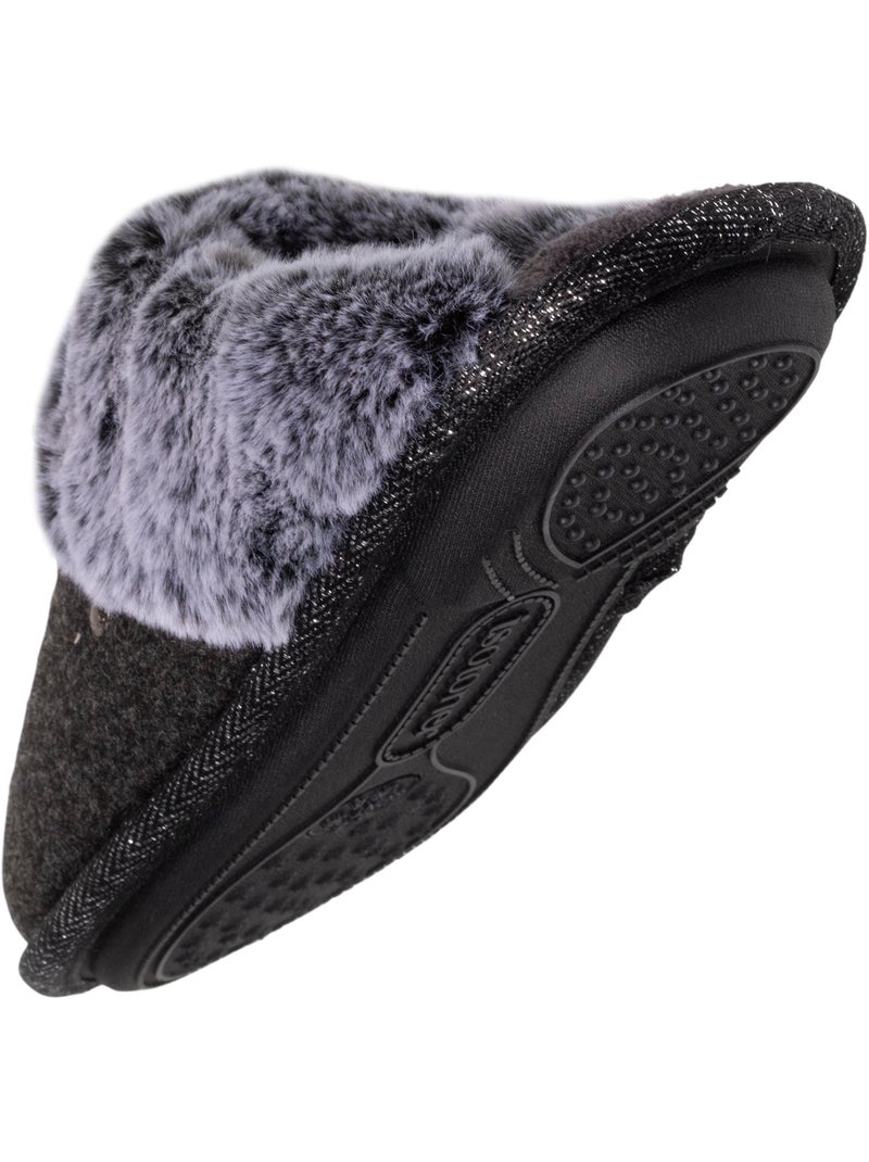 Chaussons mules ultra confortables, bordure en fausse femme isotoner Gris chiné - Kiabi