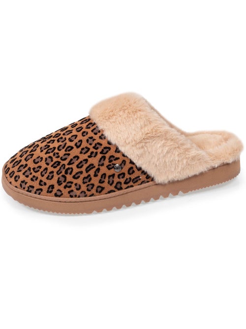 Chaussons mules ultra confortables, bordure en fausse femme isotoner - Kiabi