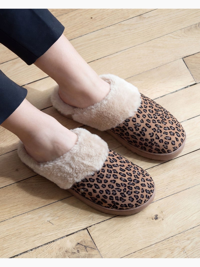 Chaussons mules ultra confortables, bordure en fausse femme Noir Marron - Kiabi