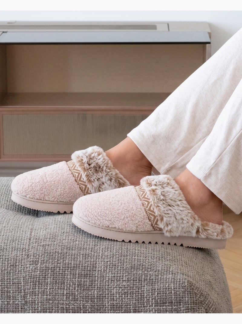 Chaussons mules ultra confortables, en maille bouclette, femme Beige - Kiabi