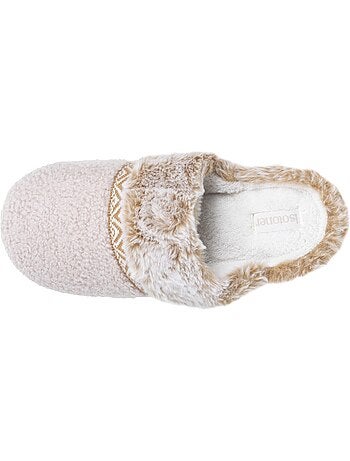 Chaussons mules ultra confortables, en maille bouclette, femme isotoner