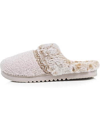 Chaussons mules ultra confortables, en maille bouclette, femme isotoner