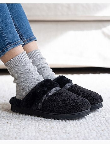 Chaussons mules ultra confortables, en maille bouclette, femme isotoner