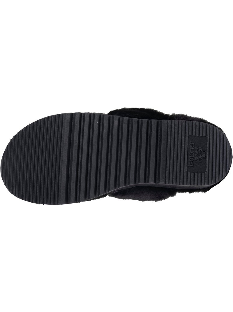 Chaussons mules ultra confortables, en maille bouclette, femme Isotoner Noir - Kiabi