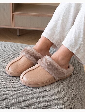 Chaussons mules ultra confortables, en maille bouclette, femme isotoner