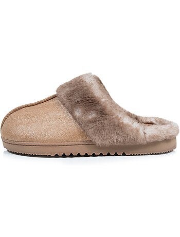 Chaussons mules ultra confortables, en maille bouclette, femme isotoner