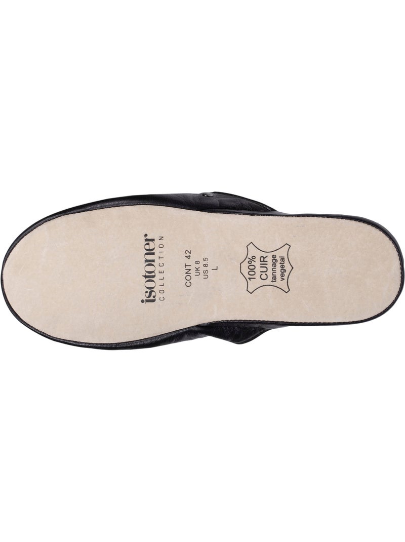 Chaussons mules ultra confortables et léger en cuir homme isotoner Noir - Kiabi