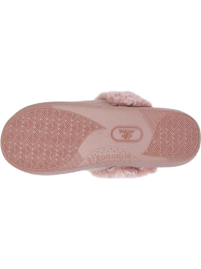 Chaussons mules ultra confortables et légers, mousse à femme isotoner Rose poudré - Kiabi