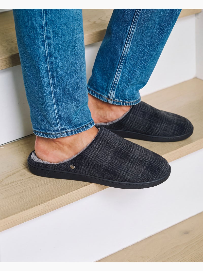 Chaussons mules ultra confortables et légers, mousse à homme isotoner Gris Noir - Kiabi