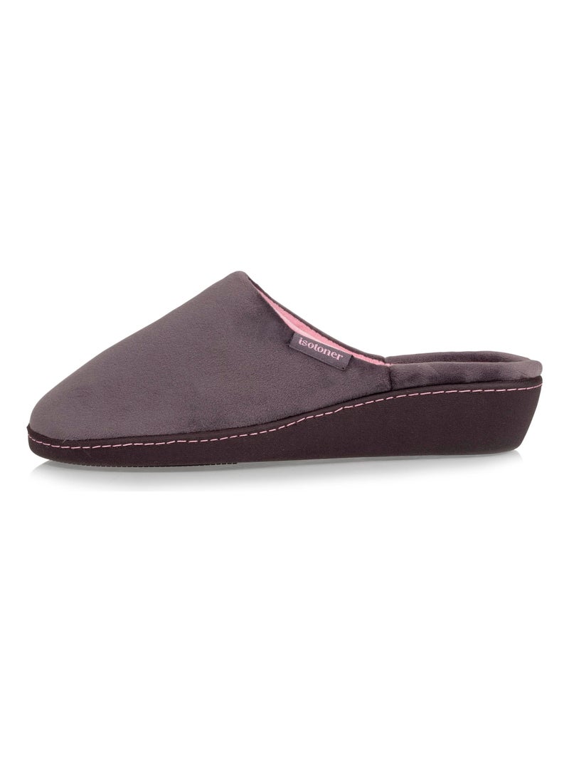 Chaussons mules ultra doux, ultra confort talon de 4 cm femme Isotoner Gris foncé - Kiabi