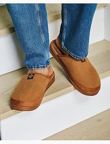 Chaussons mules velours chauds, semelle confort crantée homme Isotoner