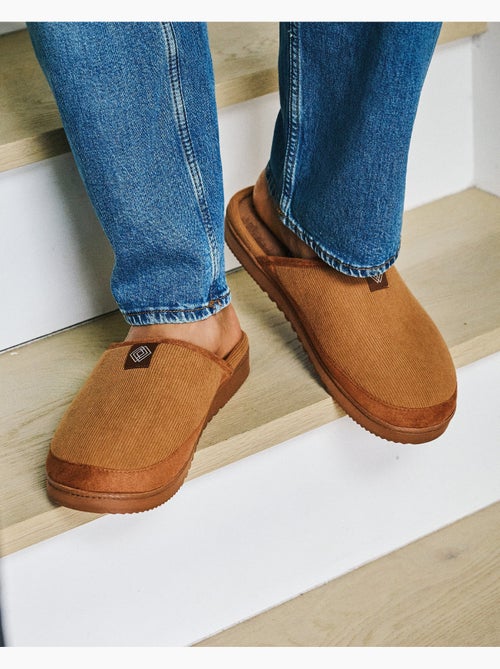 Chaussons mules velours chauds, semelle confort crantée homme isotoner - Kiabi