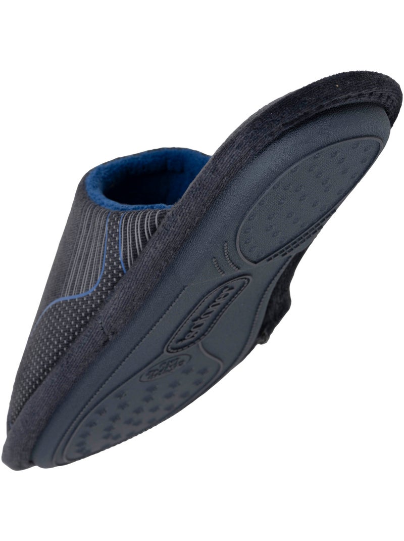 Chaussons mules velours, semelle ergonomique, mousse à homme Isotoner Bleu denim - Kiabi
