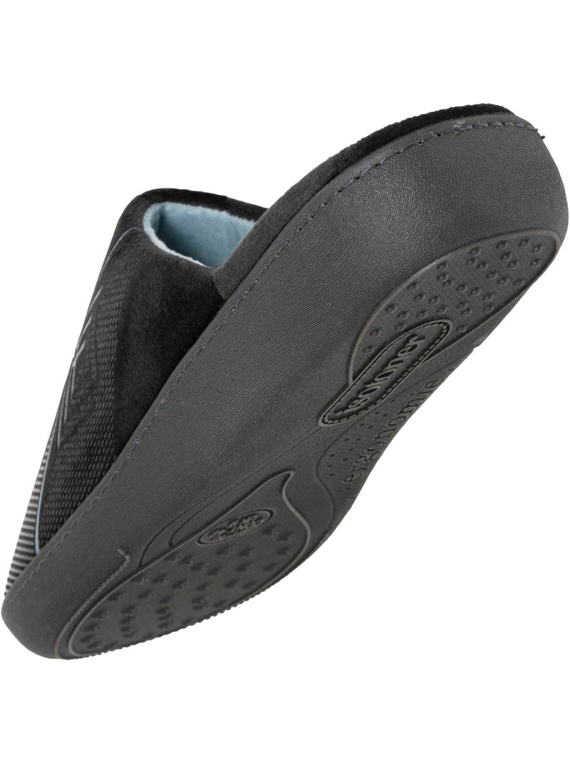 Chaussons mules velours semelle ergonomique soutien homme isotoner Noir Bleu - Kiabi