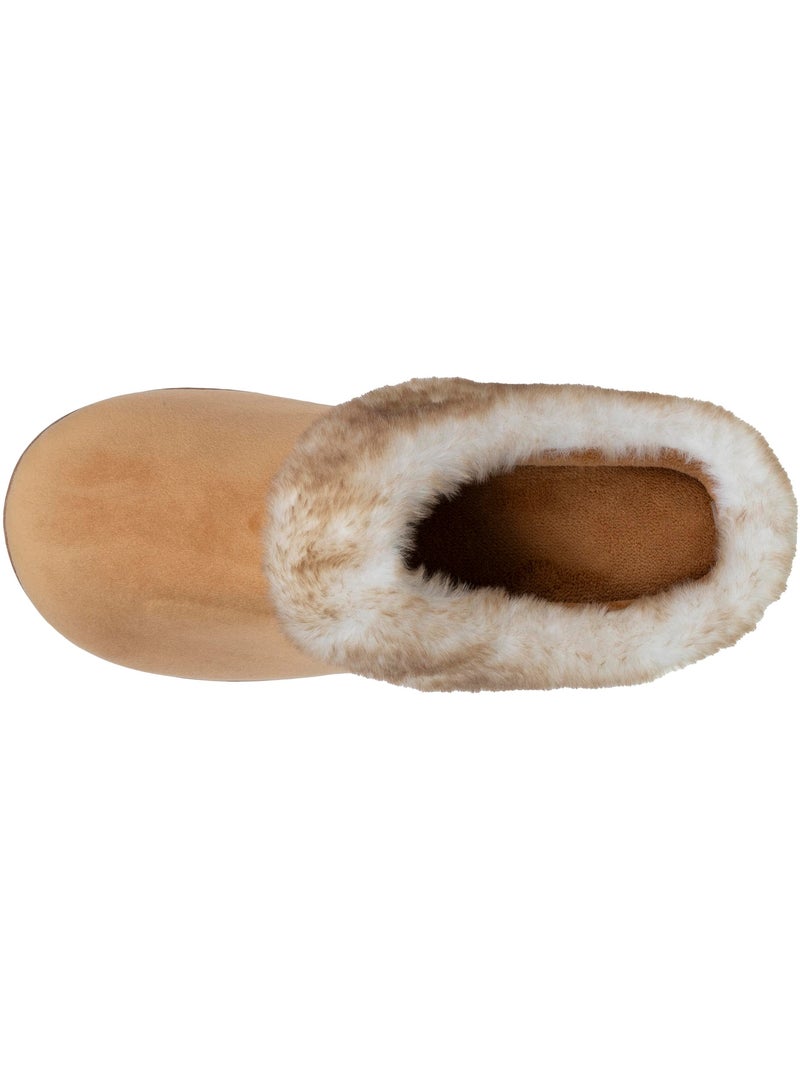 Chaussons mules velours ultra doux, compensées femme isotoner Camel - Kiabi