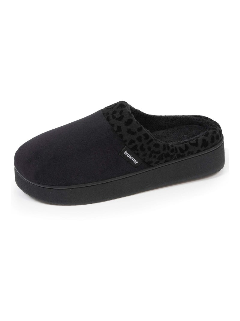 Chaussons mules velours ultra doux, compensées femme Isotoner Noir - Kiabi