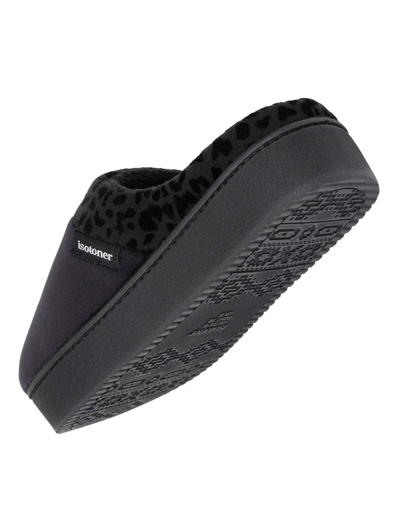 Chaussons mules velours ultra doux, compensées femme Isotoner Noir - Kiabi