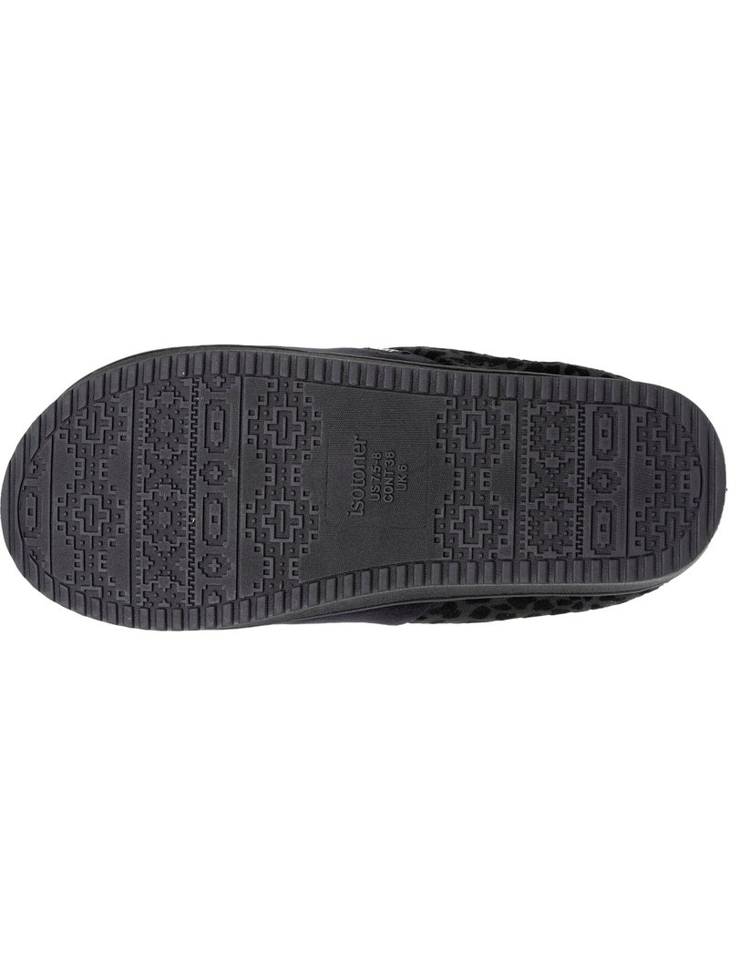 Chaussons mules velours ultra doux, compensées femme Noir - Kiabi