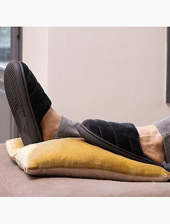 Chaussons mules velours ultra doux, semelle bloup homme Isotoner