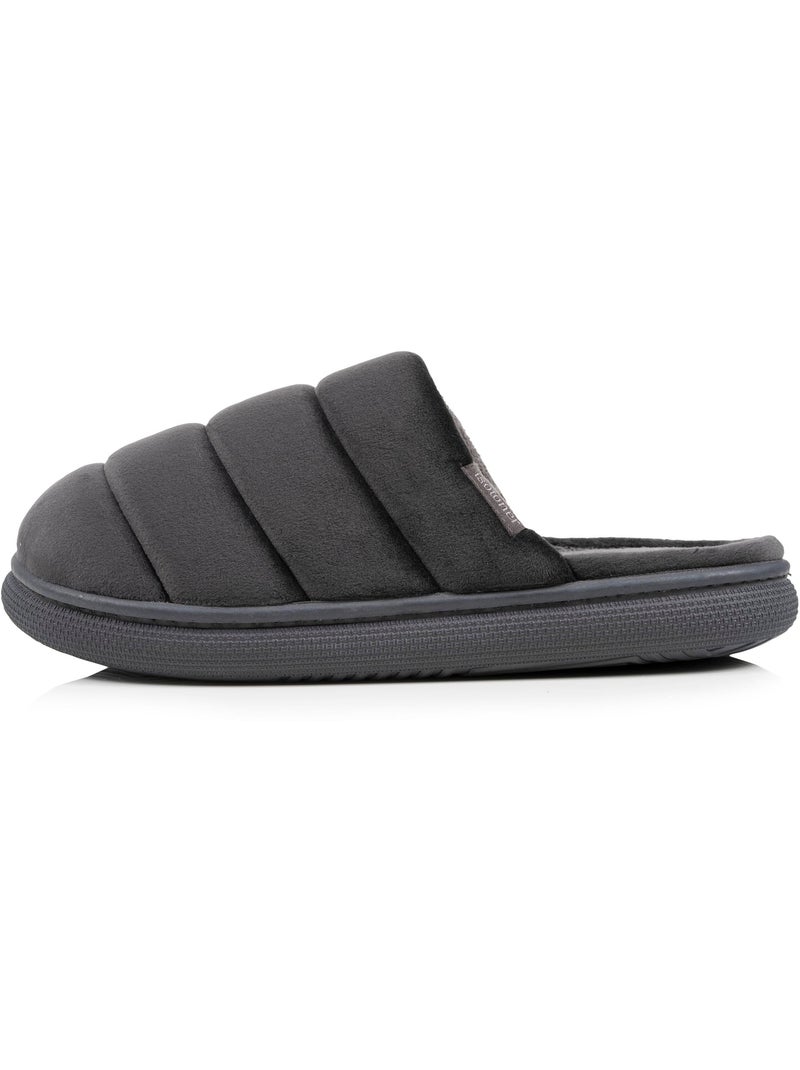 Chaussons mules velours ultra doux, semelle bloup homme Isotoner Gris - Kiabi