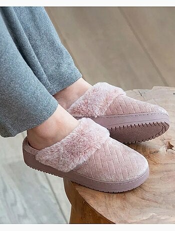 Chaussons mules velours ultra doux, talon 3,7 cm femme