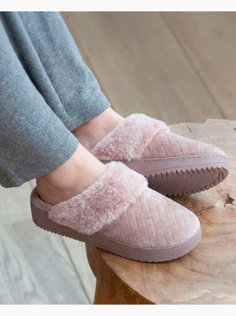 Chaussons mules velours ultra doux, talon 3,7 cm femme Blush - Kiabi