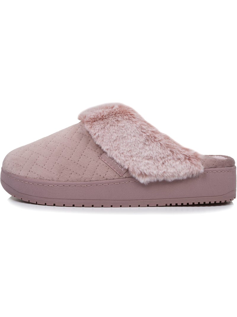 Chaussons mules velours ultra doux, talon 3,7 cm femme Blush - Kiabi