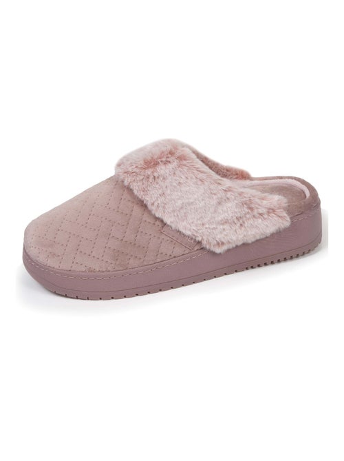 Chaussons mules velours ultra doux, talon 3,7 cm femme Isotoner - Kiabi