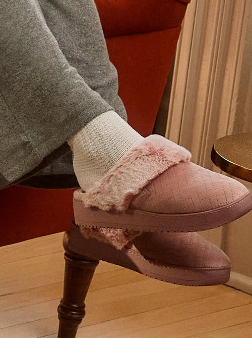 Chaussons mules velours ultra doux, talon 3,7 cm femme Isotoner - Kiabi