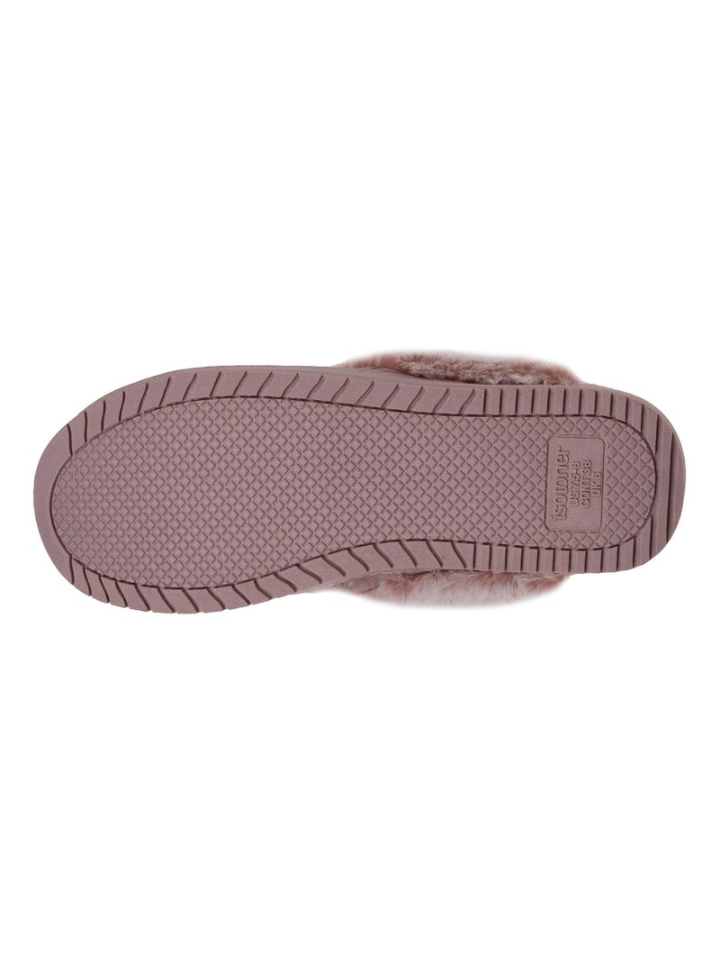 Chaussons mules velours ultra doux, talon 3,7 cm femme Isotoner Blush - Kiabi