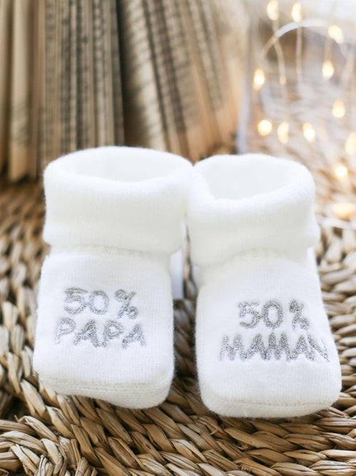 Chaussons Naissance - Message :  50% Maman 50% Papa - Kiabi