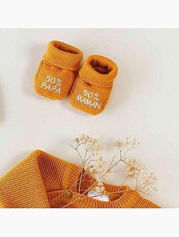 Chaussons naissance - message : 50% maman 50% papa