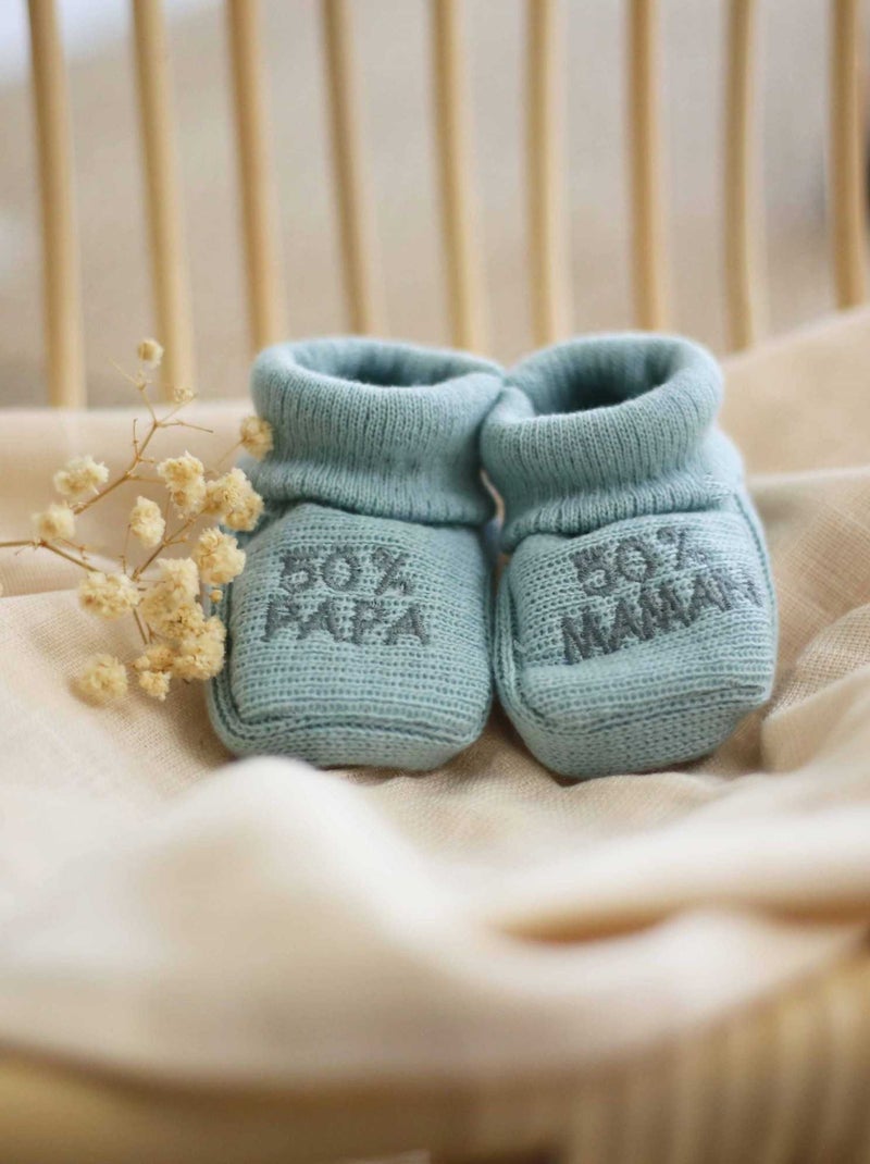 Chaussons Naissance - Message :  50% Maman 50% Papa Moutarde - Kiabi