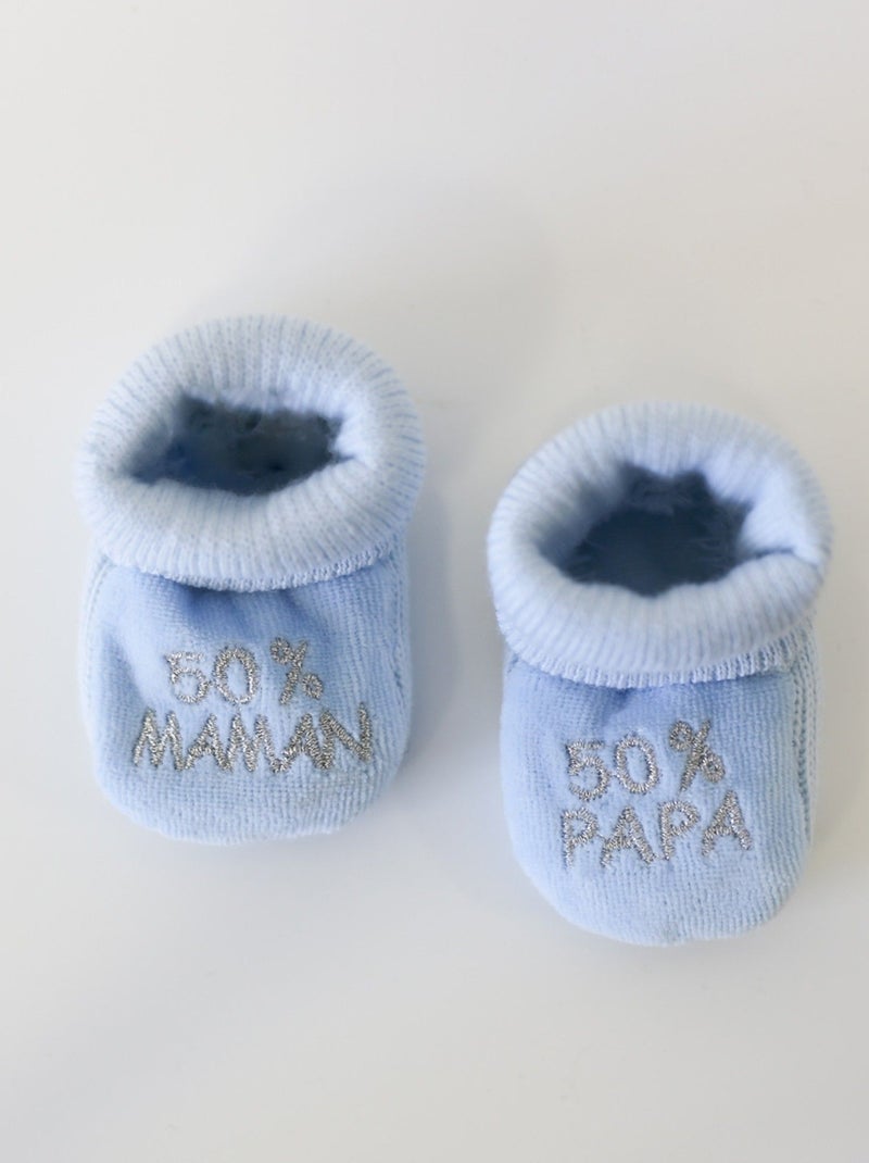 Chaussons Naissance - Message :  50% Maman 50% Papa Moutarde - Kiabi