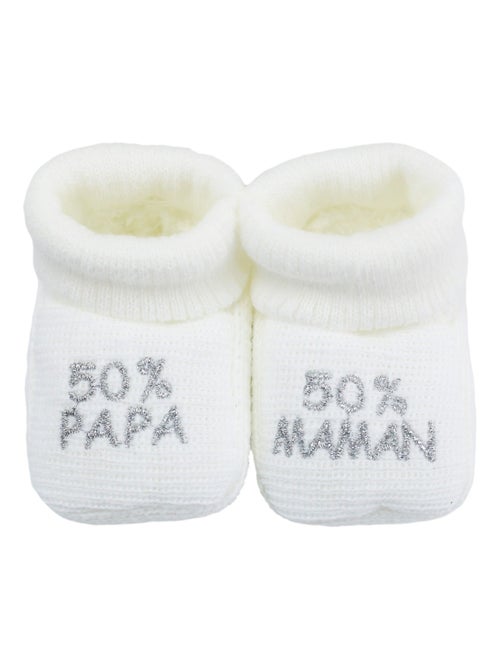 Chaussons Naissance - Message :  50% Maman 50% Papa - Kiabi