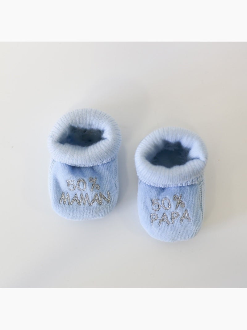 Chaussons naissance - message :  50% maman 50% papa Vert clair - Kiabi