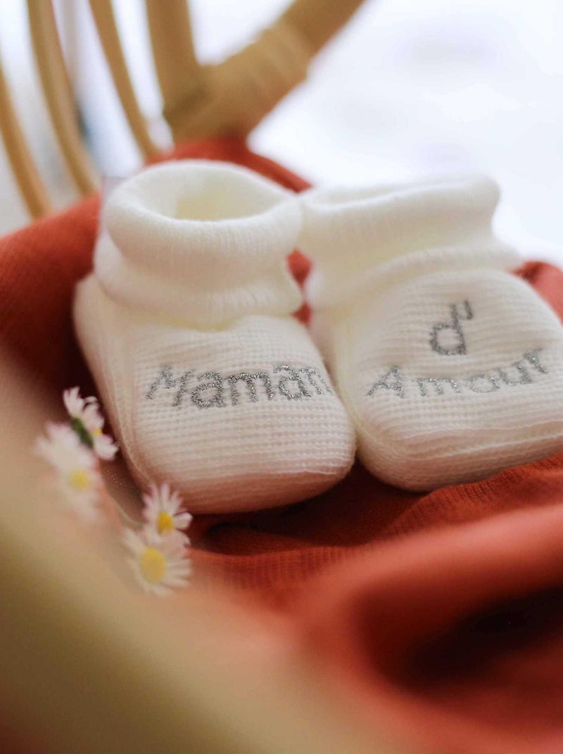 Chaussons naissance - Message Maman d'Amour Blanc - Kiabi