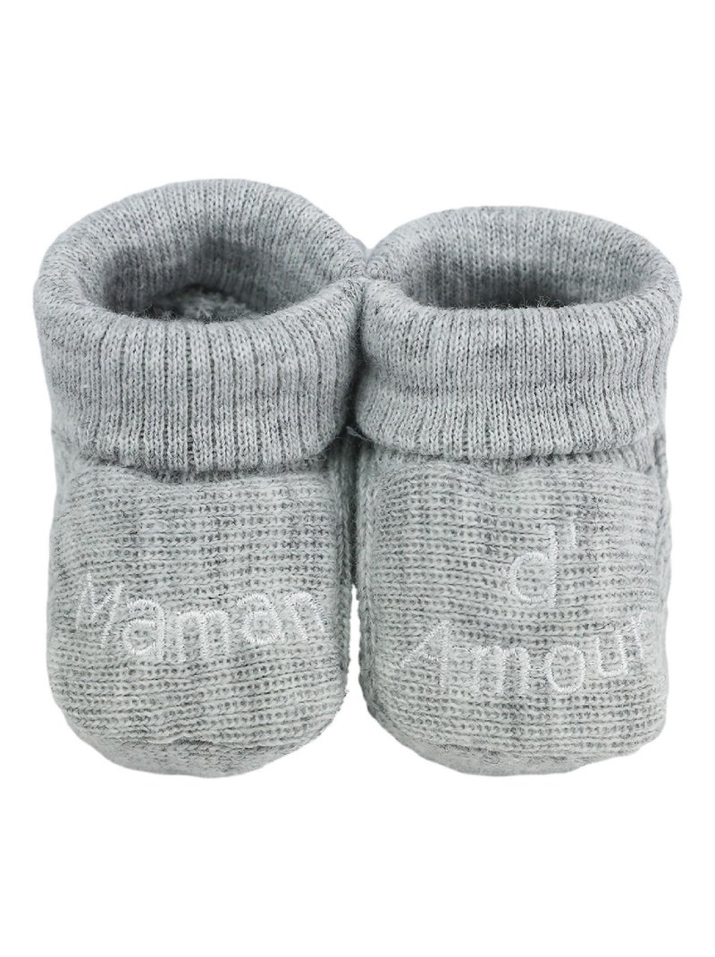 Chaussons naissance - Message Maman d'Amour Gris - Kiabi