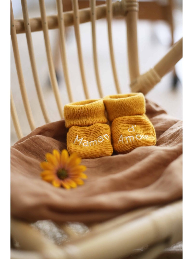 Chaussons naissance - message maman d'amour Jaune or - Kiabi