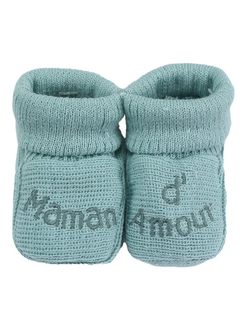 Chaussons naissance - Message Maman d'Amour Vert - Kiabi