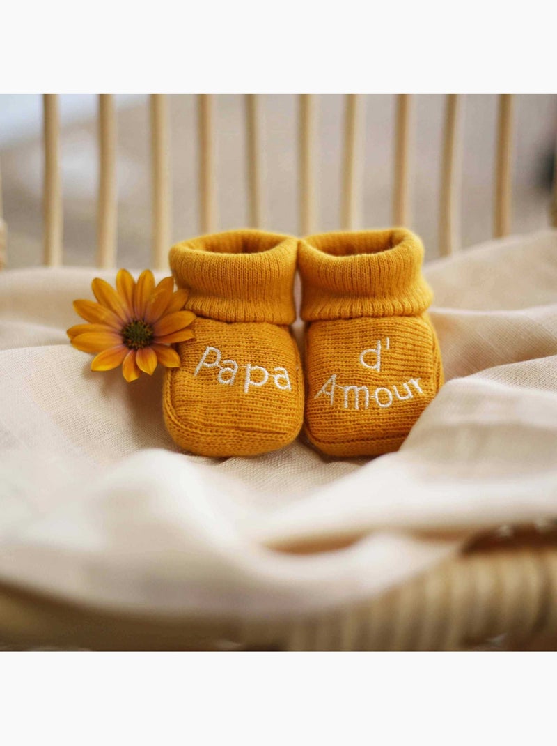 Chaussons naissance - message papa d'amour Jaune or - Kiabi