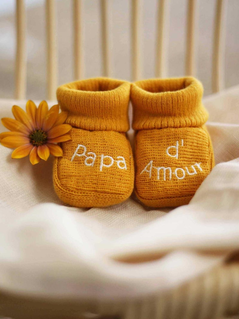 Chaussons Naissance - Message Papa D'amour Moutarde - Kiabi