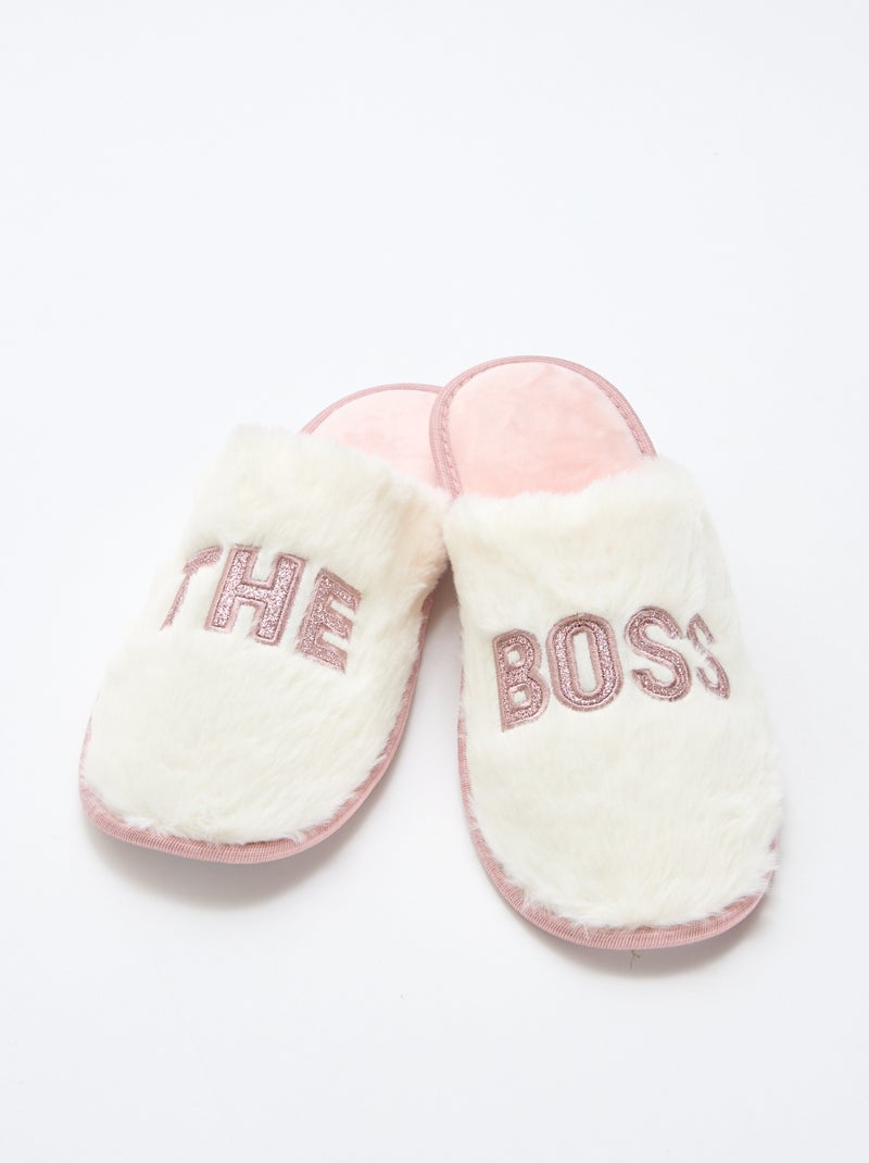 Chaussons pailletés 'the boss' Marron - Kiabi