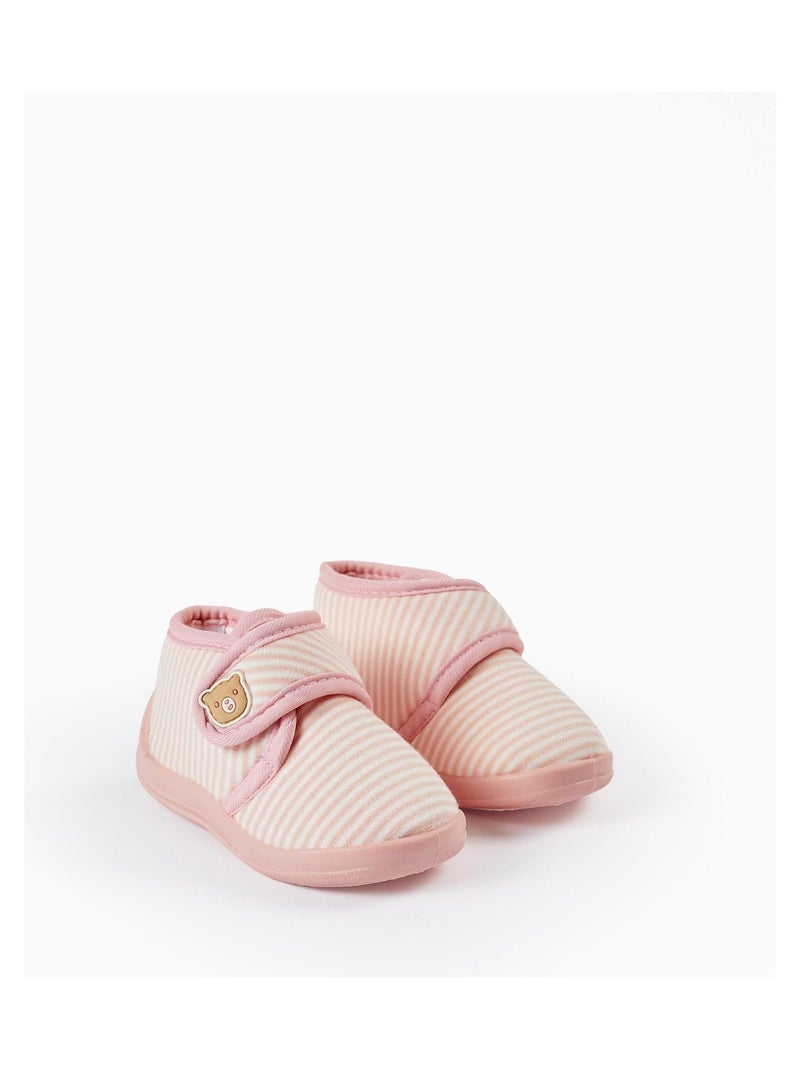 Chaussons rayés pour bébé fille 'Ourson'   ESSENTIALS LINE Rose clair - Kiabi
