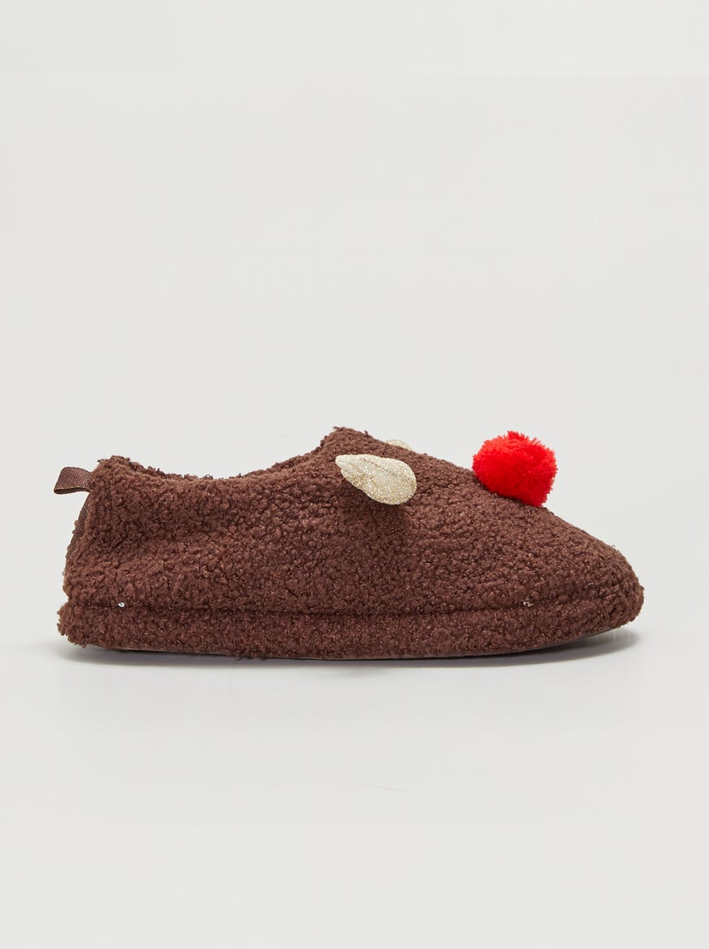 Chaussons 'renne' fermés effet moutonné marron - Kiabi