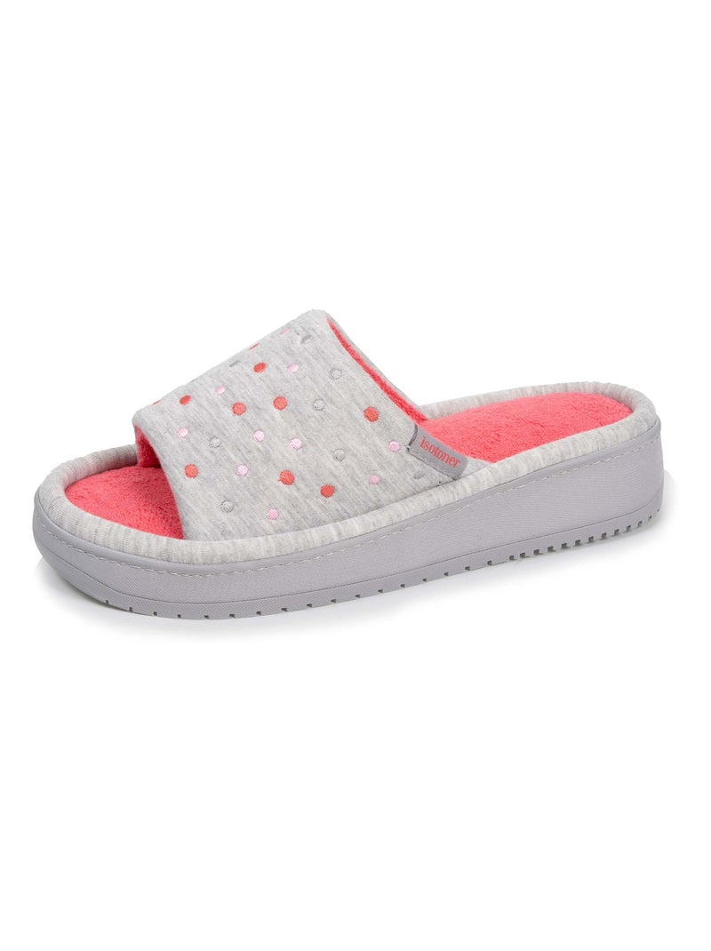 Chaussons sandales talon femme gris chiné Isotoner Gris chiné - Kiabi