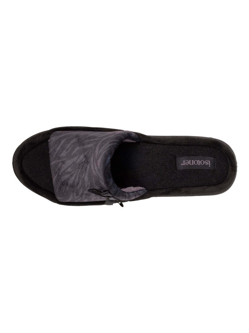 Chaussons sandales talon femme zèbre noir Isotoner Blanc Noir Gris - Kiabi