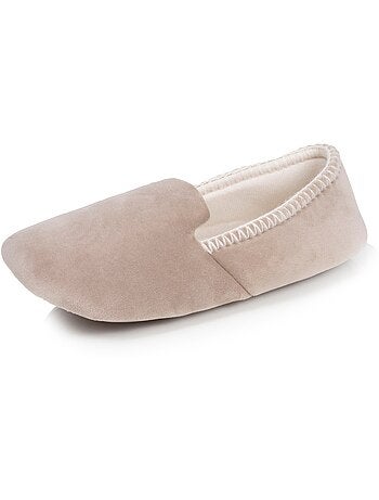 Chaussons slippers velours, semelle gomme antidérapante femme Isotoner
