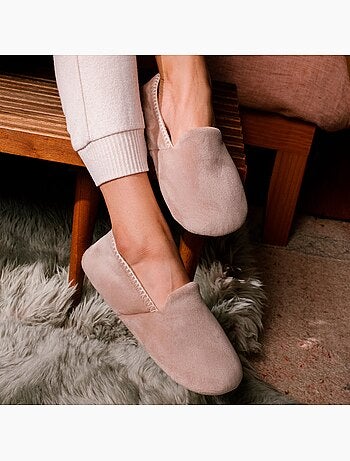 Chaussons slippers velours, semelle gomme antidérapante femme Isotoner